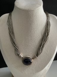 Sterling Silver Multi-strand Necklace W/ Dark Purple Stone #45