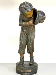 'Beginner' Charming Young Boy Bronze Sculpture Early 20th C