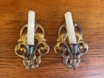 Pair Of Vintage Brass Wall Candle Sconces
