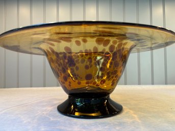 Amber Tortoise Hand Blown Glass Centerpiece Bowl