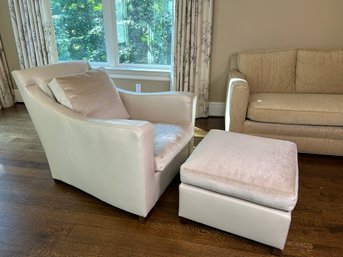Beautiful Custom Donghia Leather & Mohair Chair With Ottoman, 2 Of 2