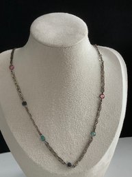 Sterling Silver Chain W/ Various Colored Crystal #48