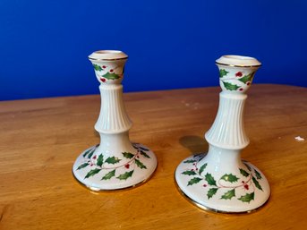 Pair Lenox Holiday Candlesticks 5'
