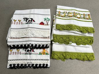 Charming  Embroidered Tea Towels - 6 Towels