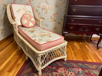 Beautiful Wicker Chaise Lounger With Floral Cushions
