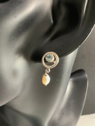 925 Silver Blue Topaz Stone W/ Freshwater Pearl #52