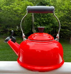 Le Creuset Red Enamel Tea Kettle ~  Whistling ~