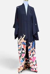 Vintage Japanese Black Silk Wedding Kimono Uchikake With Phoenix & Chrysanthemum Motif