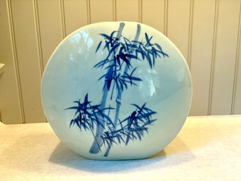 Chinese Round Vase With Cobalt Blue Bamboo Motif
