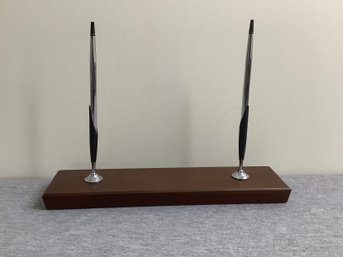 Cross Walnut Desk Set W/ Ball-point Pen & Pencil