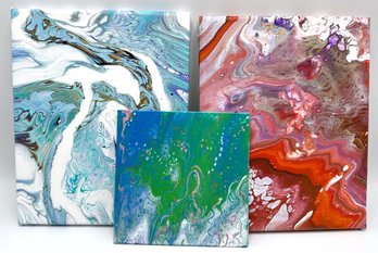 3 Original Hand Painted Acrylic Pour Marble Paintings