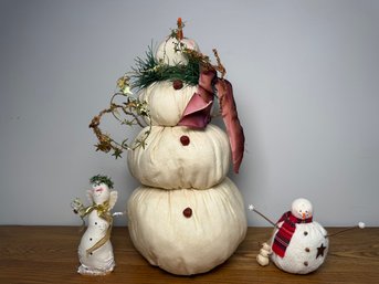 Large Signed CAC 'Winter Friends' Fabric Snowman & More