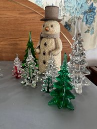 Snowman With 7 Crystal Christmas Trees
