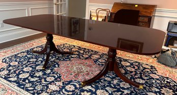 Stunning Mahogany Double Pedestal Expandable Dining Table With Two Leaves