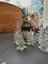 Plaster Snowman 13' With 6 Crystal Christmas Trees