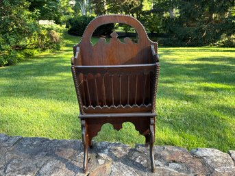 Vintage Dark Stained Wood Magazine Stand With Cockbeading
