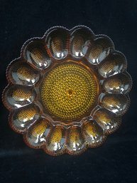 Vintage Indiana Amber Glass Hobnail Deviled Egg Plate Tray