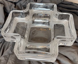 Signed Daum France Clear And Frosted Modernist Centerpiece Crystal Bowl