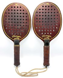 Pair Swinger By Marcraft Paddle Ball Racquets With Leather Handles