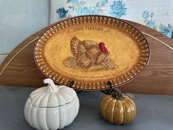 Gorgeous Grasslands Roads Turkey Platter And Two Pumpkins