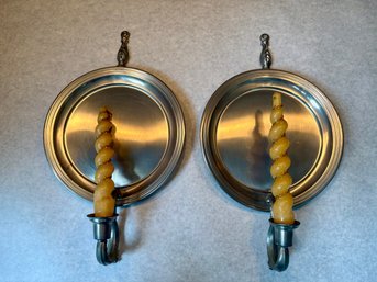 Pair Of International Pewter Candle Sconces