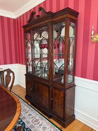 Vintage Stickley Furniture Flame Mahogany Savannah Glass-Front Two Piece China Cabinet Hutch