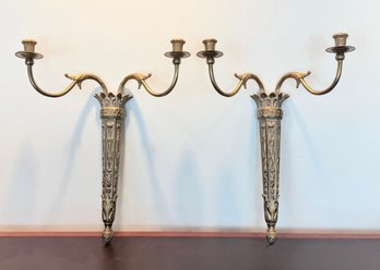 Vintage French Empire Style 2-Arm Torch Candelabra Wall Sconces