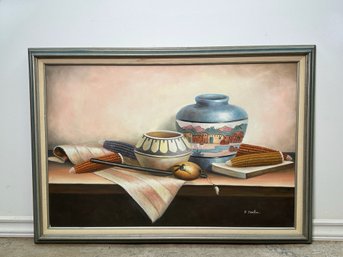 Vintage K Hoskin Signed Navajo Pottery Still Life  Oil On Canvas