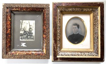 2 Vintage Portrait Photographs In Ornate Wood Frames