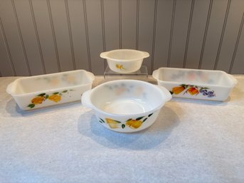 Vintage Fire King With Paint Decorated Fruit Motif