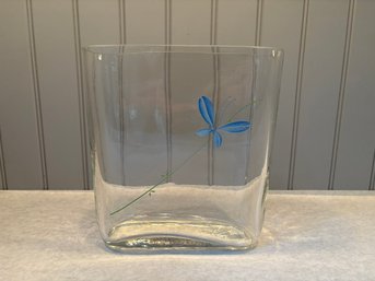 Oblong Glass Vase With Blue Butterfly