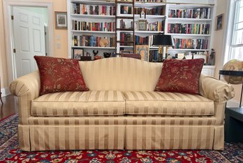 Drexel Heritage Camelback Gold Tone Striped Sofa (left Side)