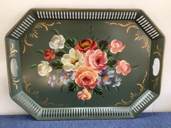 Black Floral Painted Tray