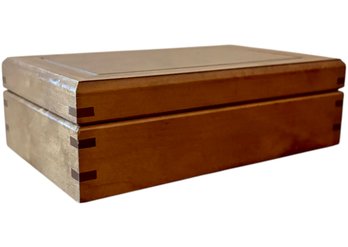 1970s London Leather Wooden Jewelry Box With Burl Wood Top