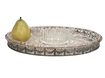 Oval Mid Century Silver Plate Relish Tray With Glass Inserts