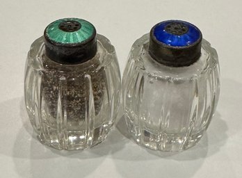 Meka Denmark Sterling And Enamel Salt And Pepper Shakers
