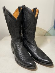 Desistol Ranch Leather And Ostrich Skin Mens Cowboy Boots Size 11 Hand Crafted Mexico
