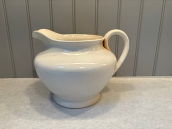 Antique White Stoneware Pitcher, Made In Ohio