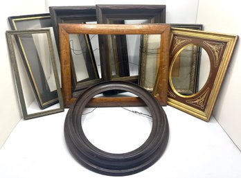 8 Vintage Wood Picture Frames, Mostly Without Glass