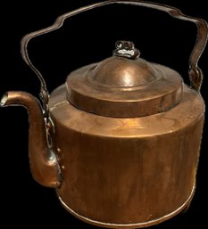 Antique Hand Hammered Copper Tea Kettle With Lid & Swing Handle
