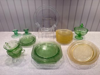 Depression Glass Collection Including Anchor Hocking Princess In Green & Topaz