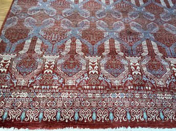 Stunning Hand Knotted Wool Rug With Geometric Red & Blue Tribal Pattern, Paid $6,000