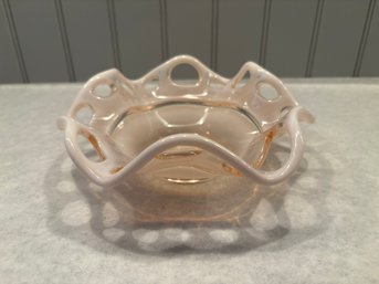 Pierced Pink Opalescent Art Glass Bowl In The Style Of Duncan Miller