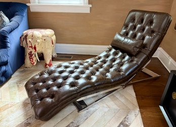 Tufted Leather Chaise On Chrome Base