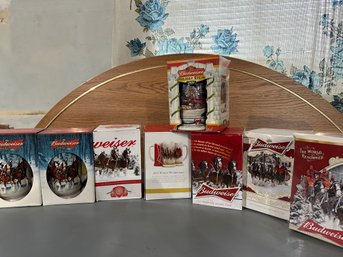 6 Holiday Budweiser Steins In Boxes