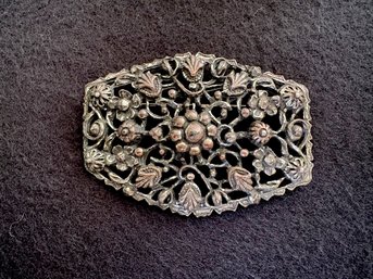 Vintage Intricately Designed Silver Plated Brooch
