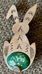 Vintage Signed CAROLYN POLLACK Sterling Silver Jelly Belly Turquoise Bunny Brooch