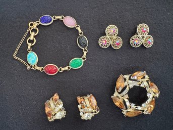 Mid Century Kramer & Coro Brooch And Earrings And Bracelet
