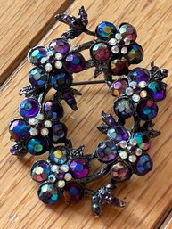 Vintage Signed WHITING AND DAVIS Japanned Aurora Borealis Brooch