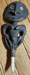Vintage Papua New Guinea SEPIK TRIBE Carved Wood Figure With Crocodile Tooth
